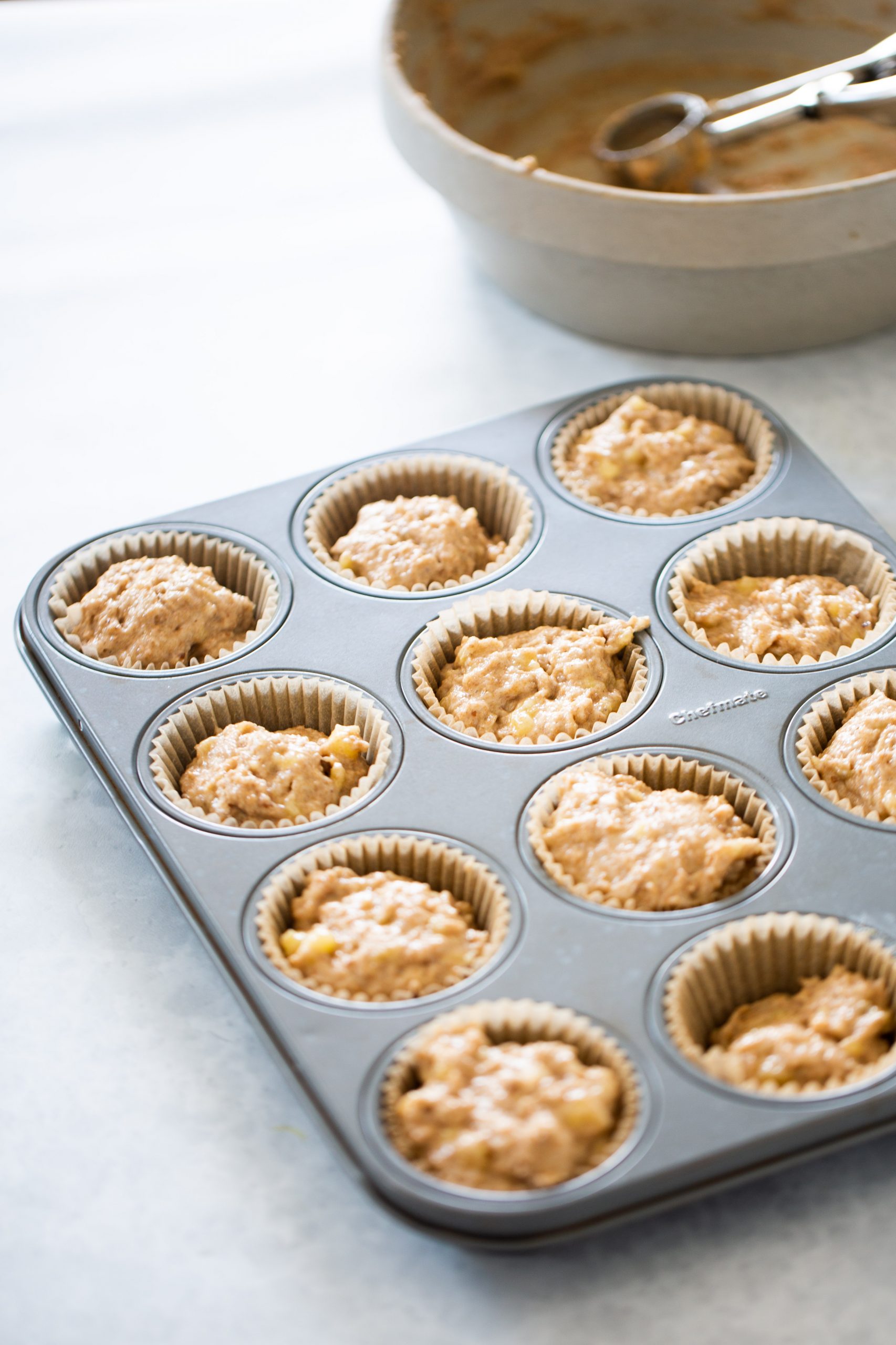 panecitos de plátano vegano antes de meterlos al horno